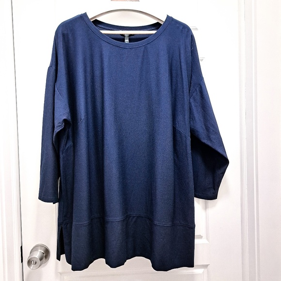 Eileen Fisher Lightweight Washable Crepe Round Neck Tunic Midnight Size 2X - Picture 2 of 13